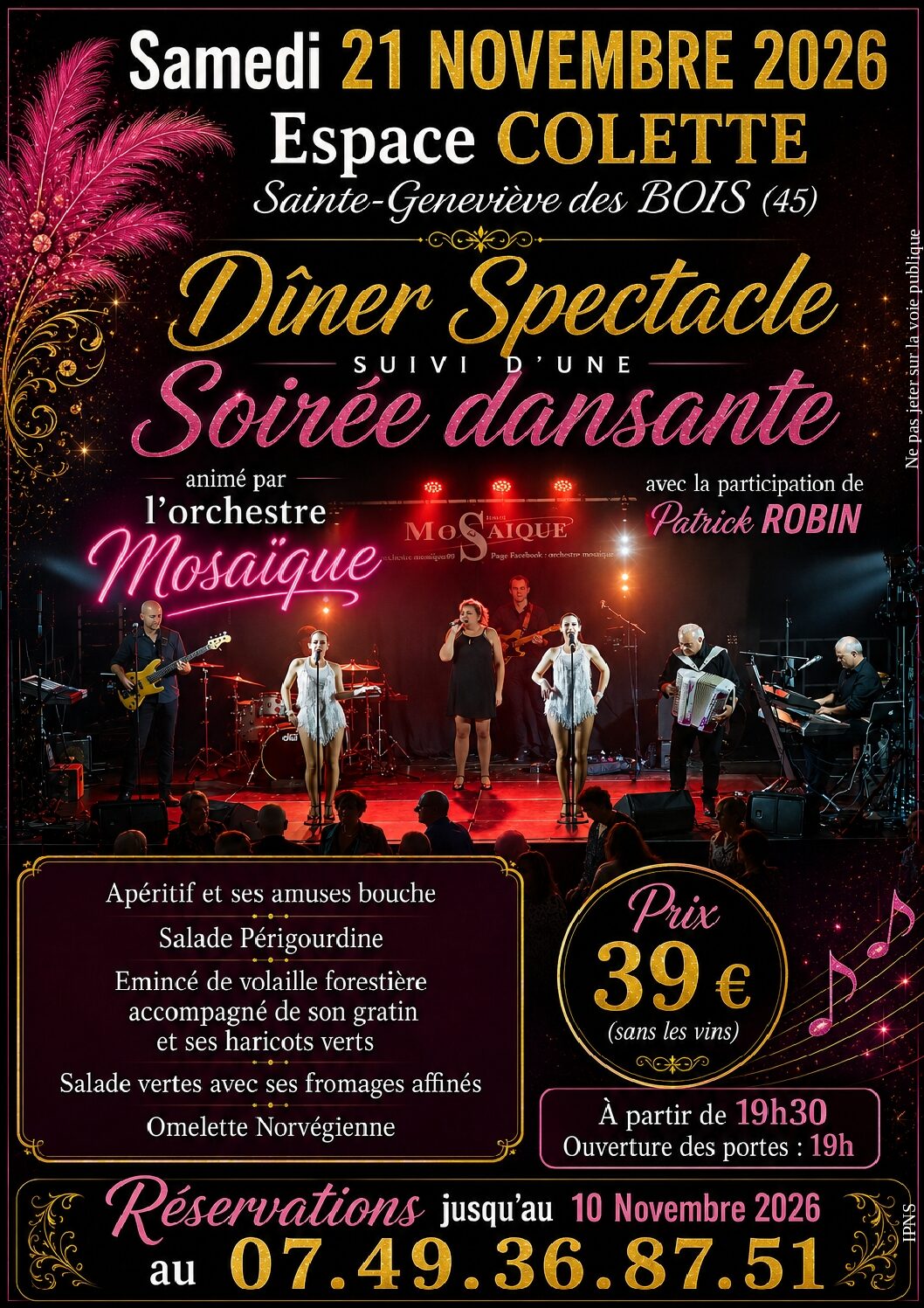 Diner spectacle & soirée dansante - 21 Novembre 2026 - Espace Colette - Saint-Geneviève des Bois (45)